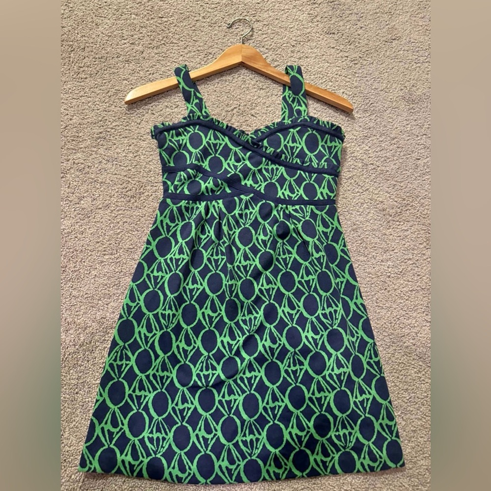 EUC Lilly Pulitzer Vanessa Ring Pop Jacquard Knit Dress Green Navy Size 00